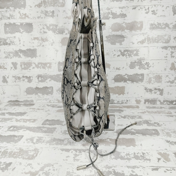 Lindsay Lohan Dita Python Snake Bag Hobo Gray Leather Side Corsets Tote 1010 - Picture 5 of 12